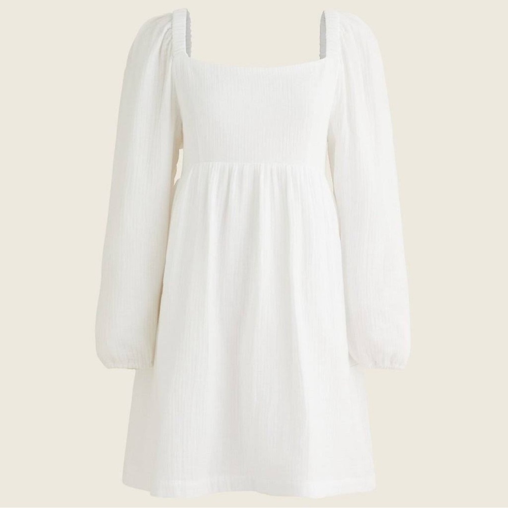 J. Crew White Empire Waist Long Sleeve Mini Dress Size L Tall